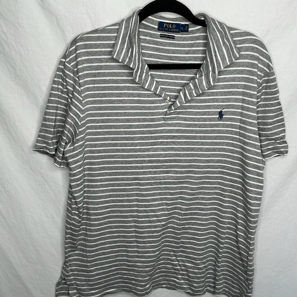 Polo Ralph Lauren Men's Sz L Preppy Gray White Striped Soft Pima Cotton Pony